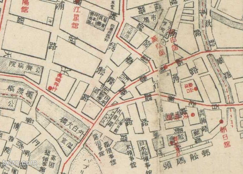 民国期间《上海市街图》带电车运行线路预览图1