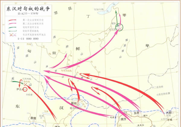 东汉对匈奴的战争地图 公元33-158年