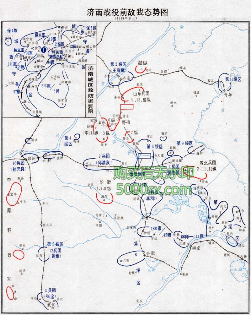 解放战争《济南战役前敌我态势图》《济南战役我军决心要图》《济南战役经过要图》高清JPG电子图片预览图