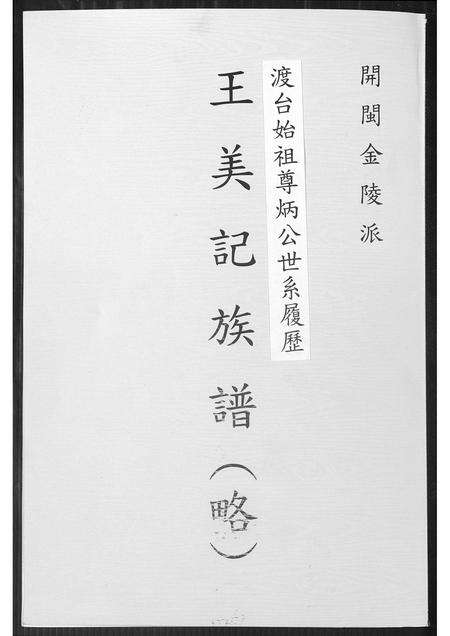 福建王氏族谱-王美记族谱.开闽金陵派渡台始祖尊炳公世系履历.pdf电子版缩略图