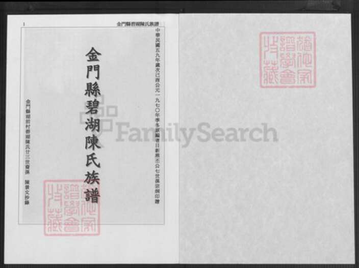 福建省泉州市金门县金湖陈氏族谱-金门县碧湖陈氏族谱.pdf电子版预览图1