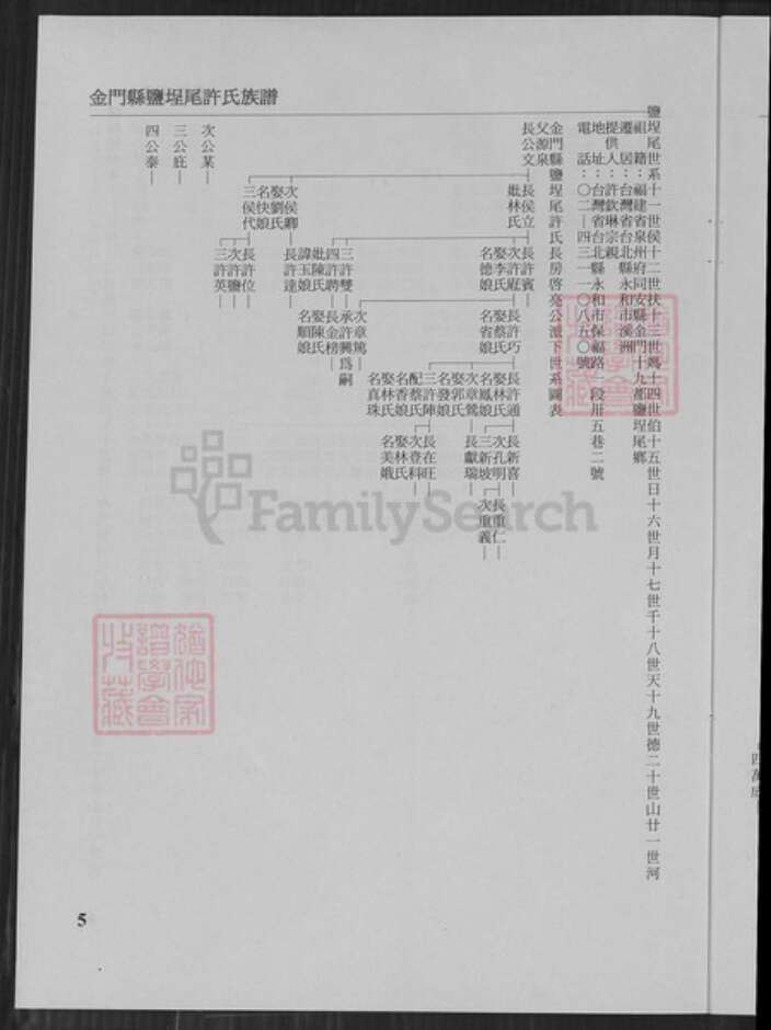 福建省泉州市金门县金城许氏族谱-金门盐埕尾许氏世系图.pdf电子版预览图5
