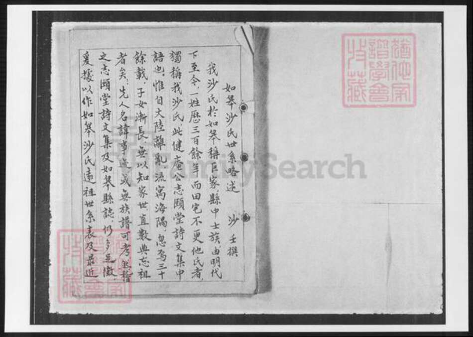 江苏省南通市如东市沙氏族谱-江苏如皋沙氏世系略述.pdf电子版缩略图