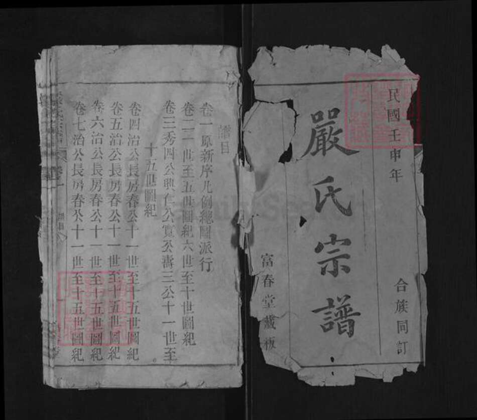 安徽省安庆市宜秀区严氏富春堂族谱-严氏宗谱.pdf电子版预览图1