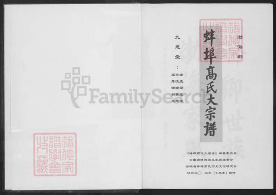 安徽省蚌端口市淮上区高氏九思堂族谱-蚌端口高氏大宗谱.pdf电子版预览图1