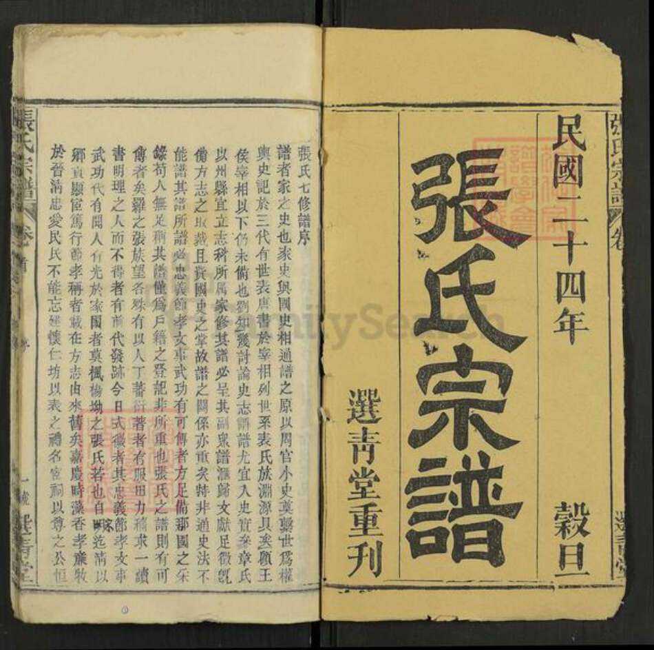 湖北省黄冈市罗田县平湖乡张氏选青堂族谱-张氏宗谱.pdf电子版预览图1