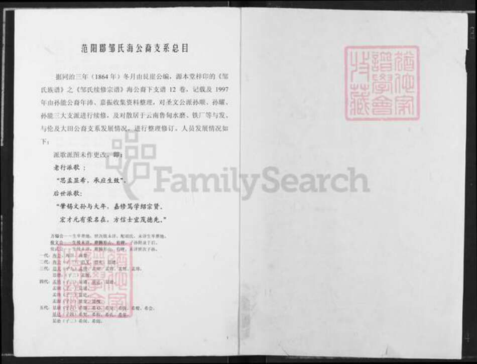 河北省保定市定兴县固城镇邹氏族谱-范阳郡邹氏海公裔支系总目.pdf电子版预览图1