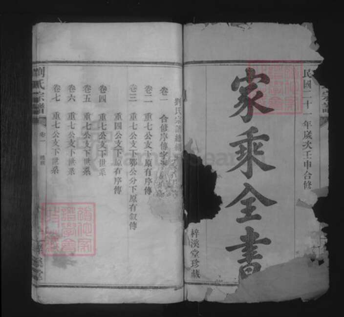 湖北省武汉市武昌区粮道街道刘氏梓溪堂族谱-刘氏宗谱.pdf电子版预览图1