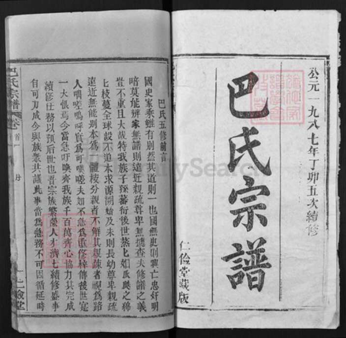 湖北省武汉市新洲区巴氏仁俭堂族谱-巴氏宗谱.pdf电子版预览图1