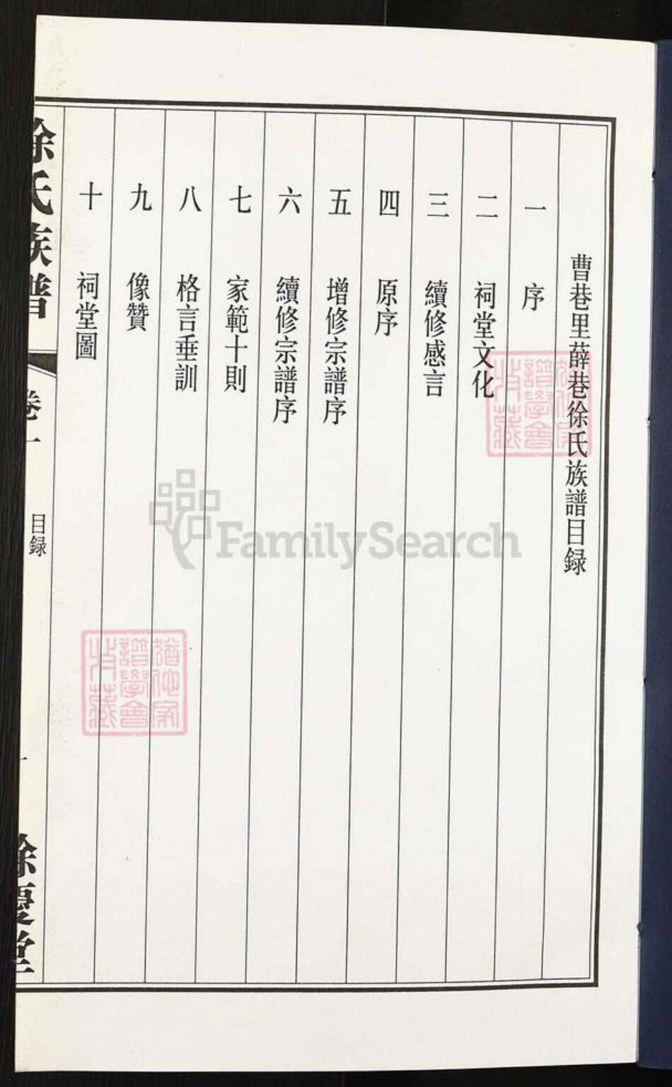 江苏省常州市武进县洛阳镇徐氏余庆堂族谱-曹巷里薛巷徐氏族谱.pdf电子版预览图1