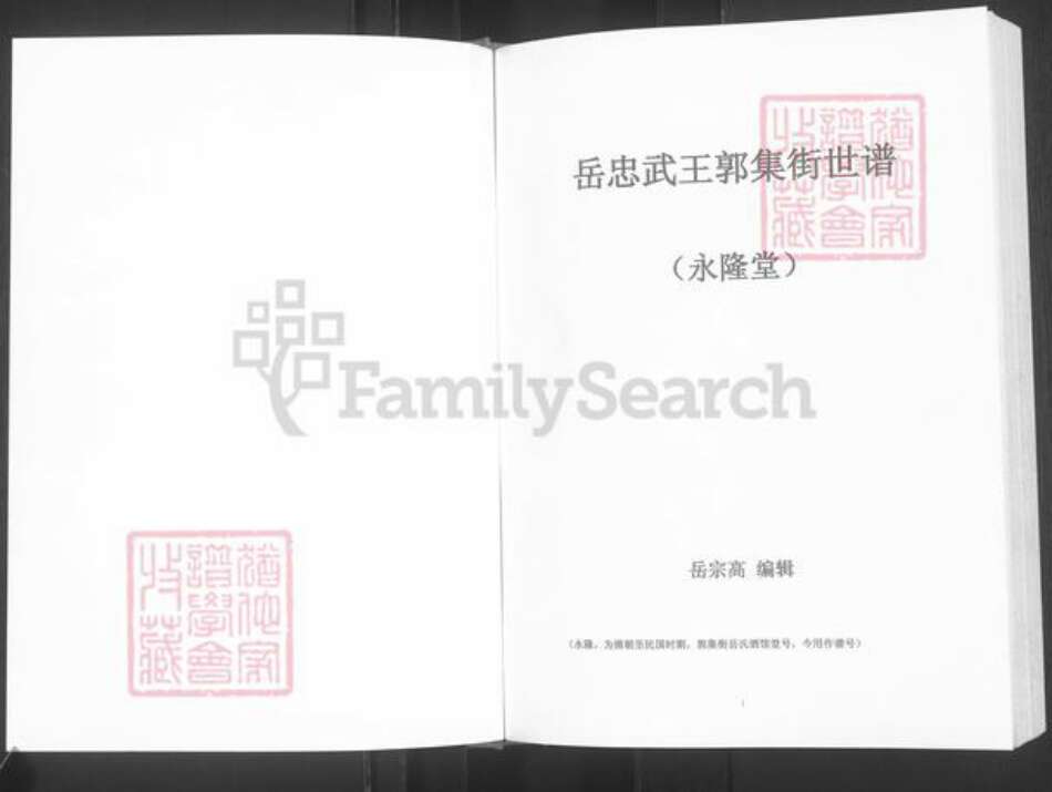 河南省驻马店市泌阳县郭集镇岳氏永隆堂族谱-岳忠武王郭集街世谱.pdf电子版预览图1