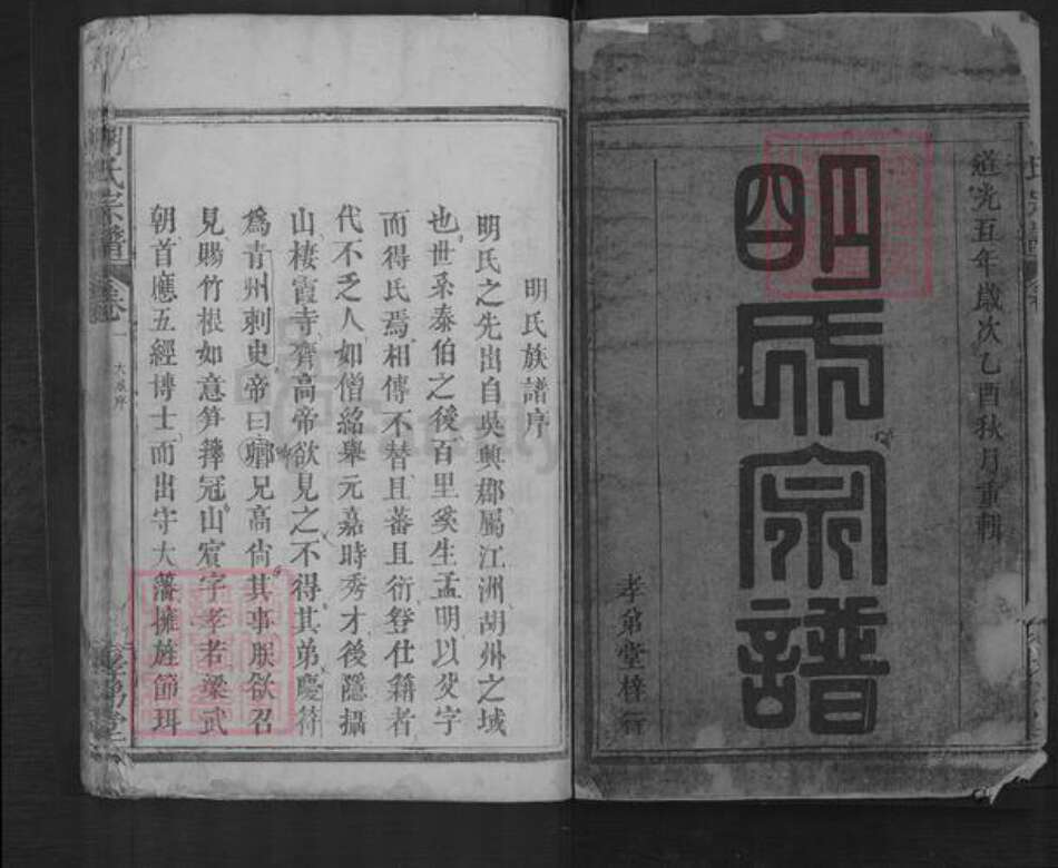 湖北省黄石市阳新县排市镇明氏孝弟堂族谱-明氏宗谱.pdf电子版预览图1