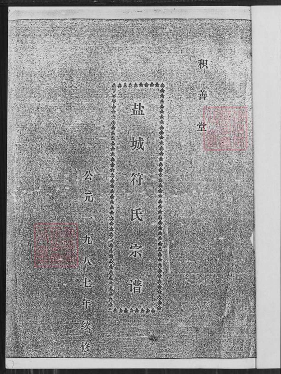 江苏省盐城市盐都区龙冈镇符氏积善堂族谱-盐城符氏宗谱.pdf电子版预览图1